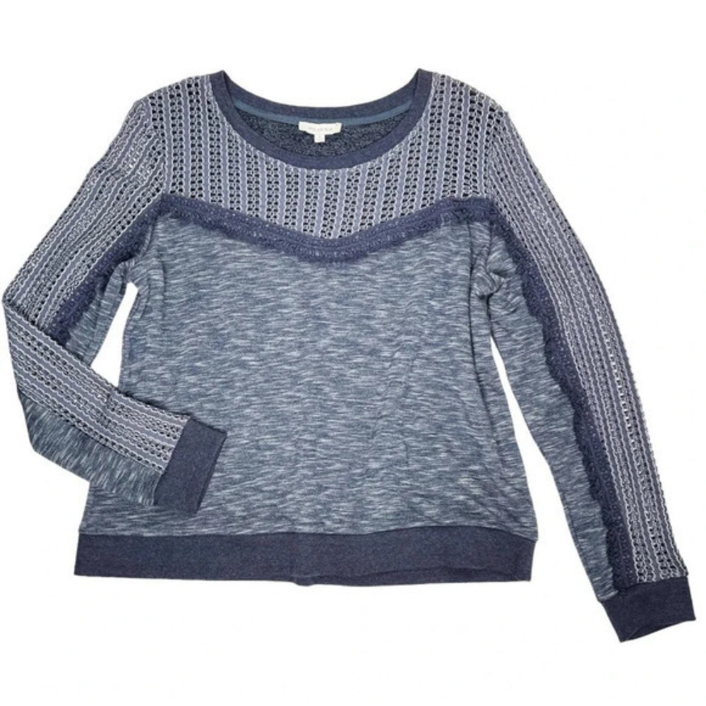 Skies Are Blue Contrast Lace Knit‎ Fringe Sweater Top Size Medium